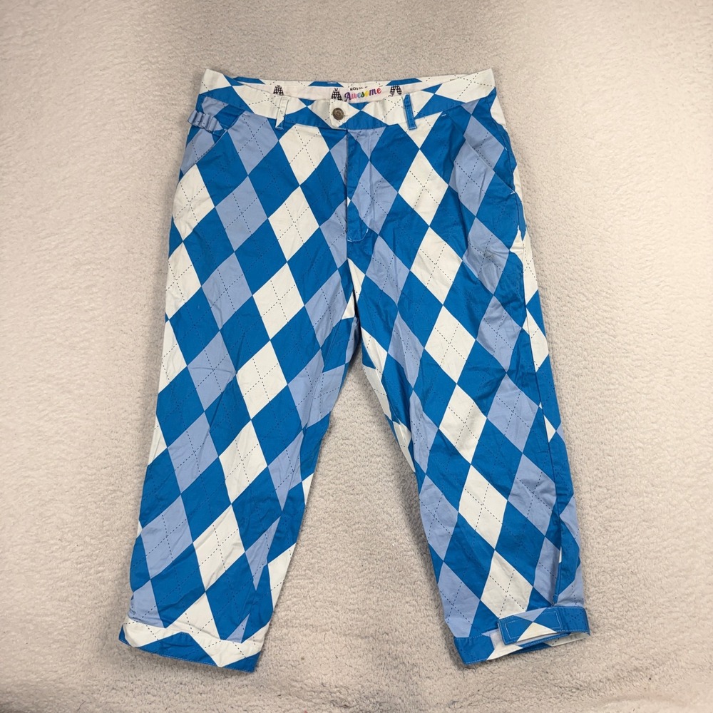 Royal & Awesome Pants Men's 36 (35x22) Blue Old Tom's Golf Argyle Diamond Chino